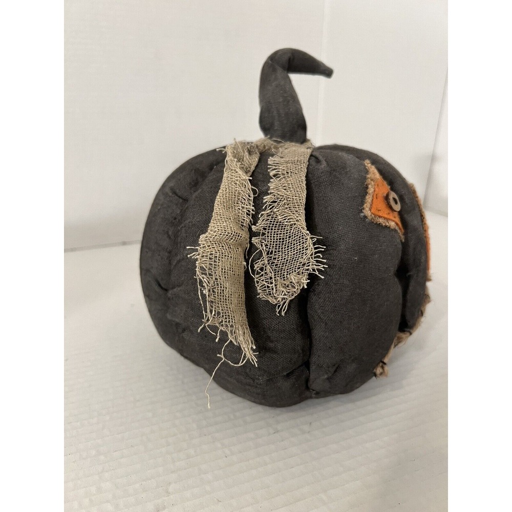 Cute Decorative Patchwork Fabric Stuffed Pumpkin Jack-O'-Lantern- Black/Gray - Picture 2 of 7